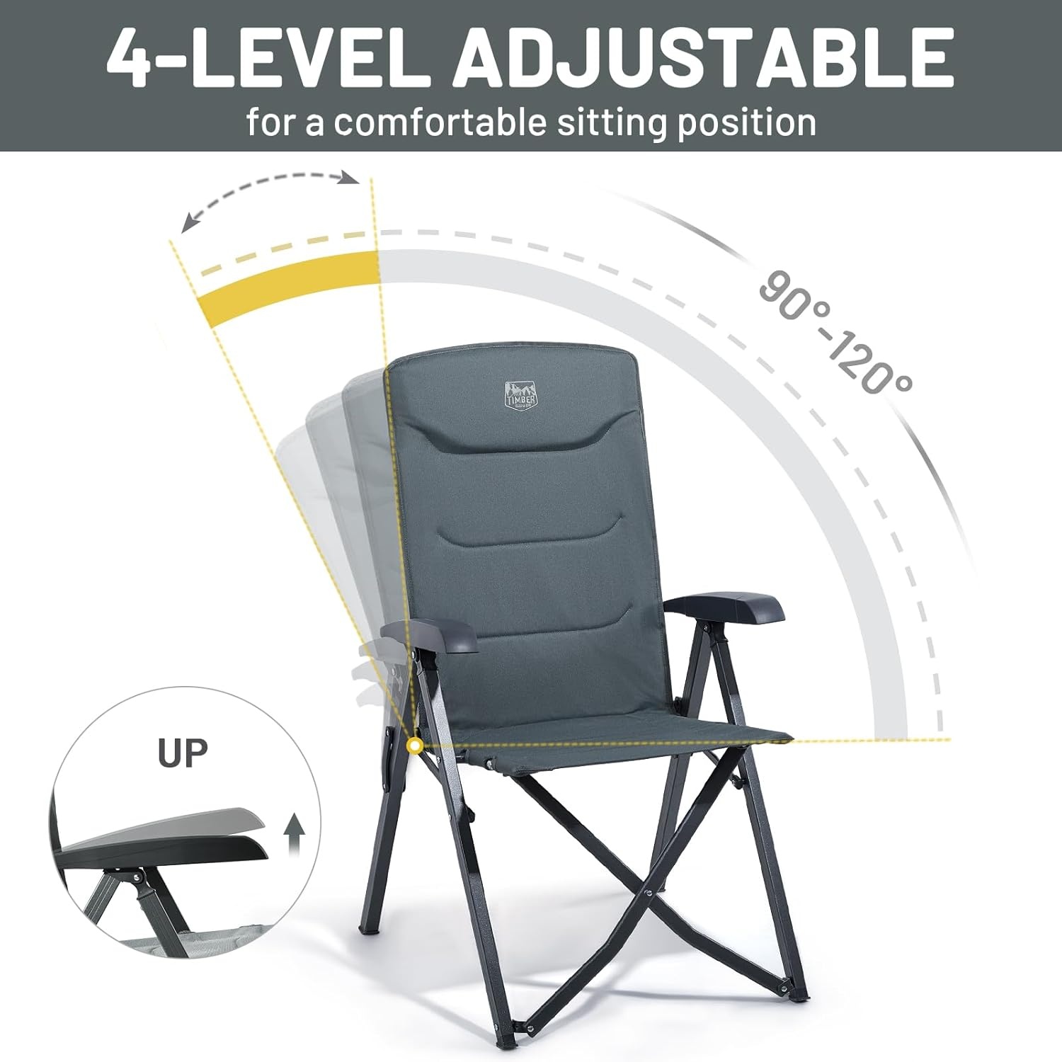 Campingstoel Klapstoel opvouwbaar verstelbare rugleuning 150 kg aluminium grijs met draagtas voor tuin balkon camper