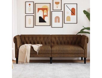 vidaXL Driezitsbank Chesterfield-stijl stof bruin
