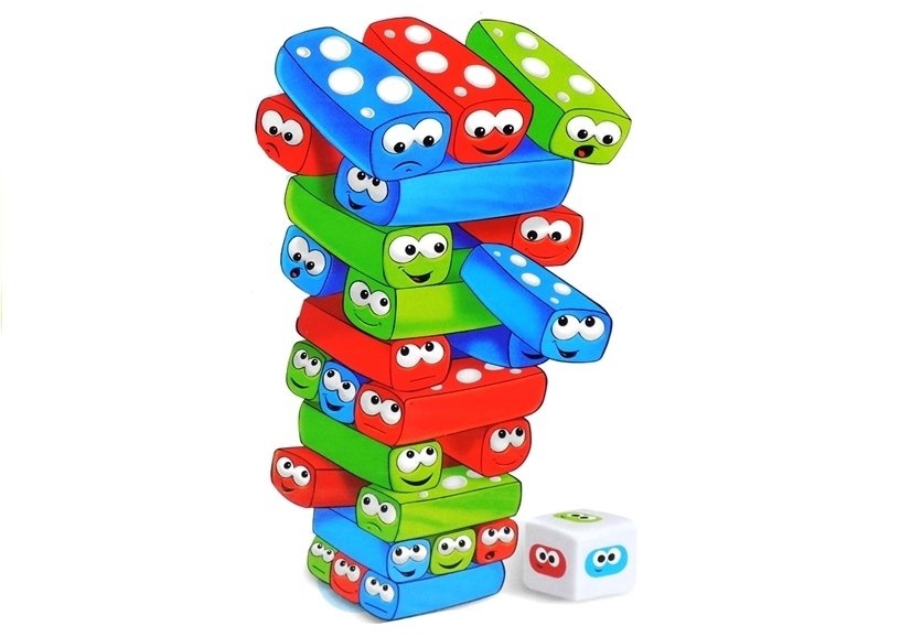 Spel Jenga Tower With Worms Colorful Bricks