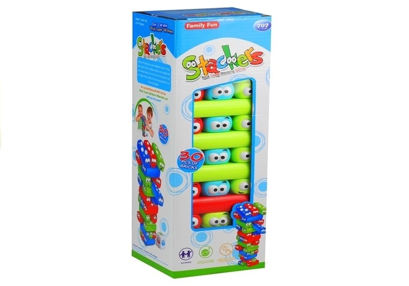 Spel Jenga Tower With Worms Colorful Bricks