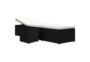 VidaXL Ligbed Poly Rattan Zwart met Kussen & Tafel - 47% Korting