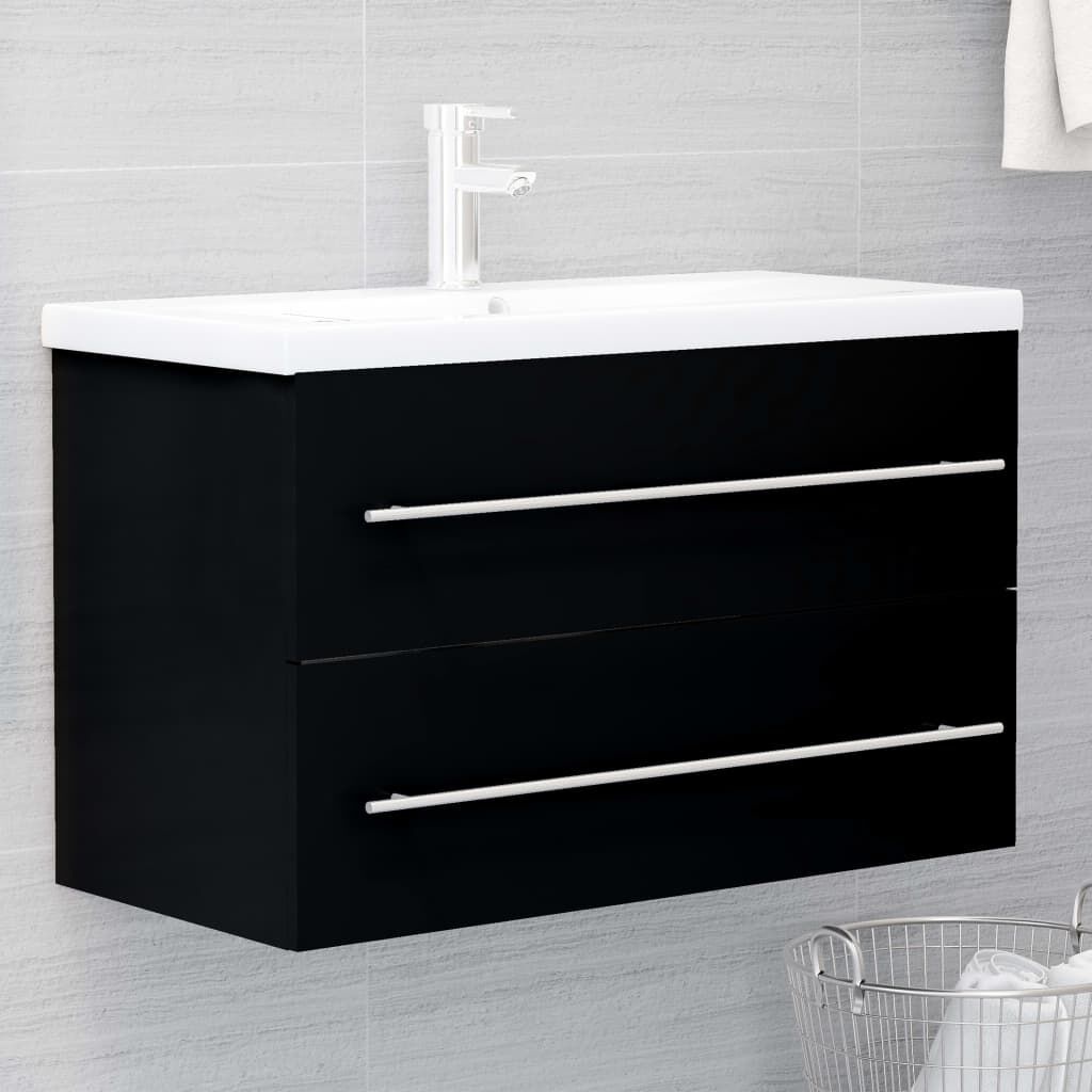 Wastafelkast bewerkt hout zwart 80x38,5x48 cm - 53% Korting!