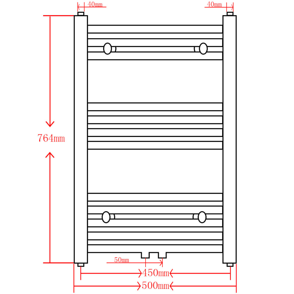 Gebogen Handdoekradiator Zwart 500x764 mm - 34% Korting