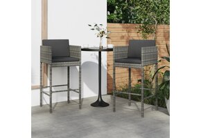VidaXL Barkrukken (2 st) met Kussens - Poly Rattan Grijs - 34% Korting
