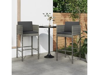 VidaXL Barkrukken (2 st) met Kussens - Poly Rattan Grijs - 34% Korting