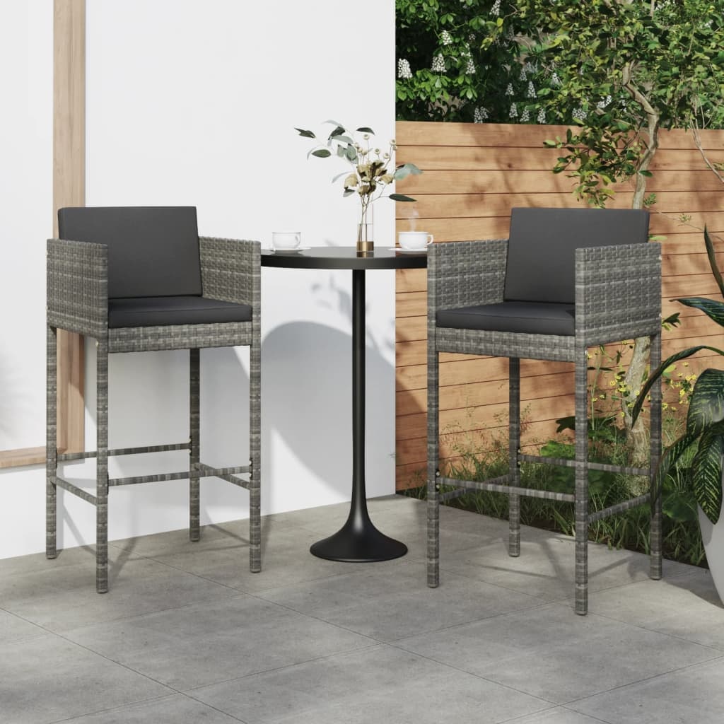 VidaXL Barkrukken (2 st) met Kussens - Poly Rattan Grijs - 34% Korting