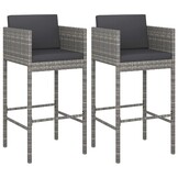 VidaXL Barkrukken (2 st) met Kussens - Poly Rattan Grijs - 34% Korting