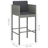 VidaXL Barkrukken (2 st) met Kussens - Poly Rattan Grijs - 34% Korting