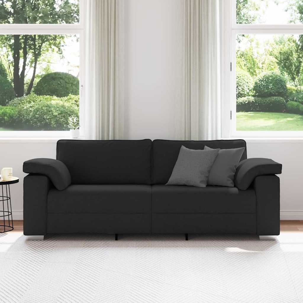 Zwarte Stof Bank met Kussen - 219x77x82cm - 55% Korting