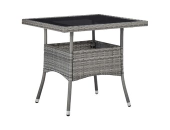 Grijze Poly Rattan Tuinstafel met Glasblad - 34% Korting