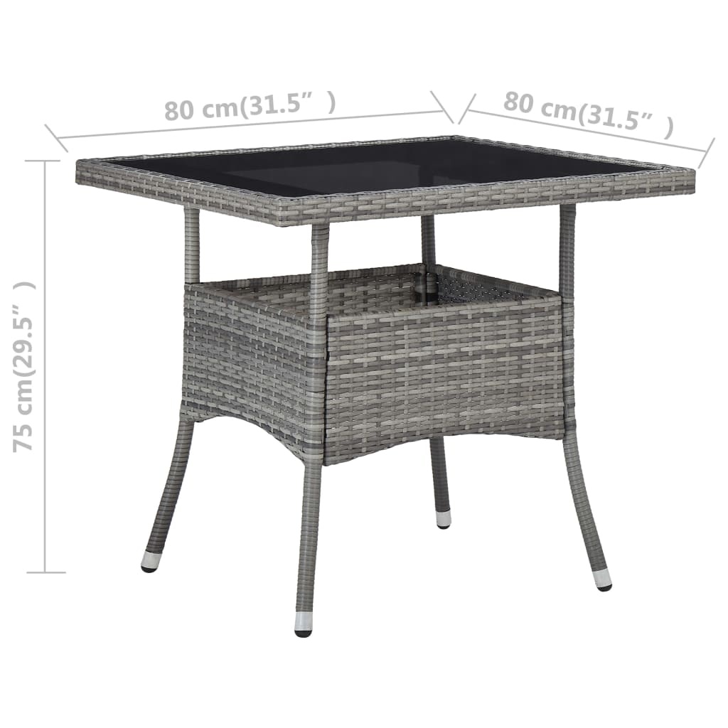 Grijze Poly Rattan Tuinstafel met Glasblad - 34% Korting