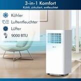 KLIM K9000 Mobiele Airconditioner 3-in-1 - Wit - 9000 BTU - Luchtkoeler, Ventilator & Ontvochtiger met Afstandsbediening
