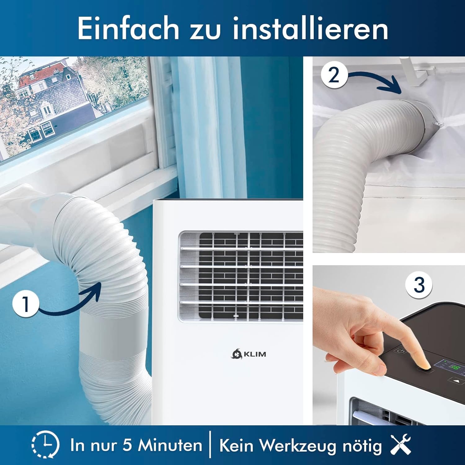 KLIM K9000 Mobiele Airconditioner 3-in-1 - Wit - 9000 BTU - Luchtkoeler, Ventilator & Ontvochtiger met Afstandsbediening