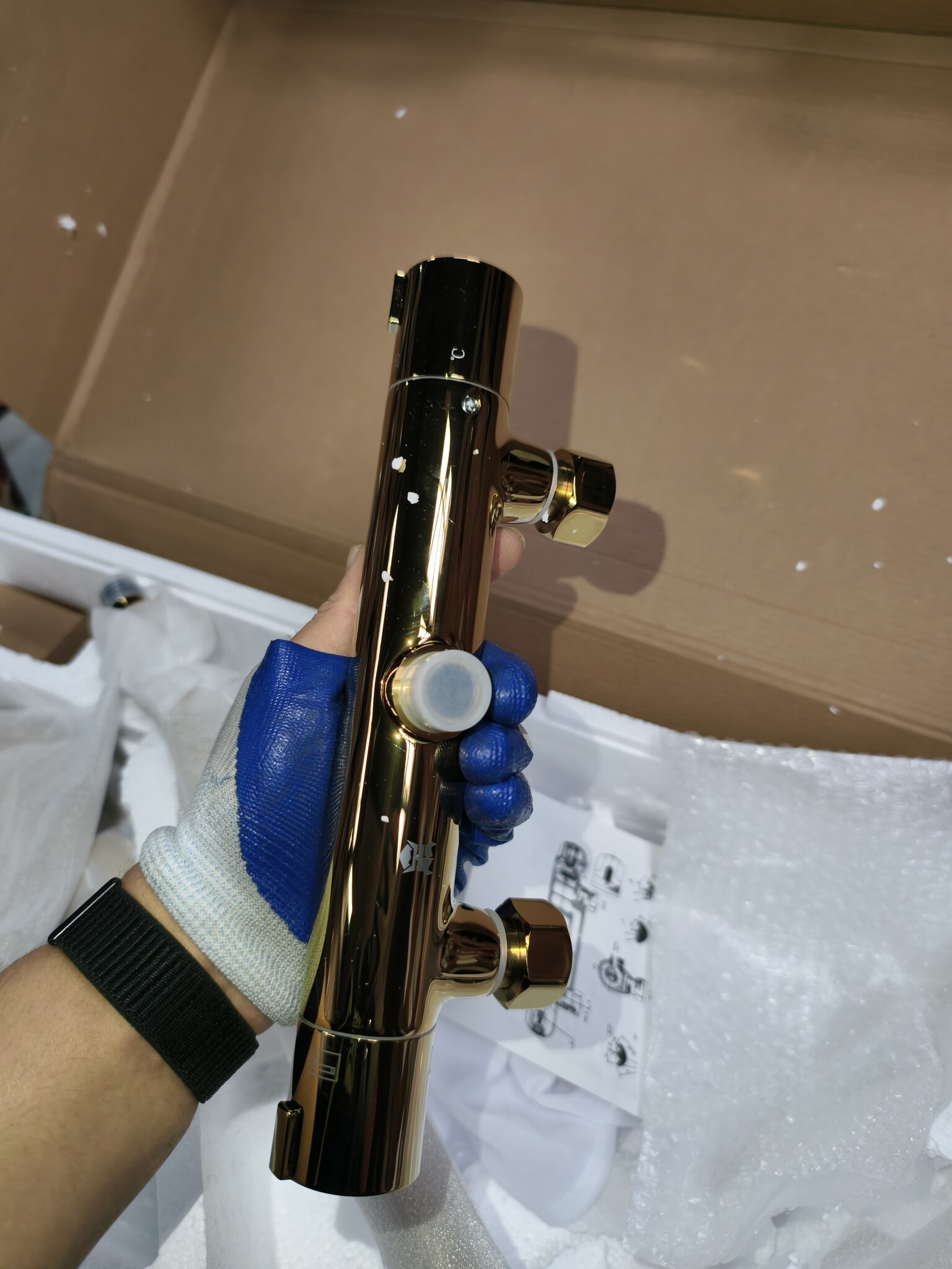 Regendoucheset - met thermostaatkraan - 25 cm - goud