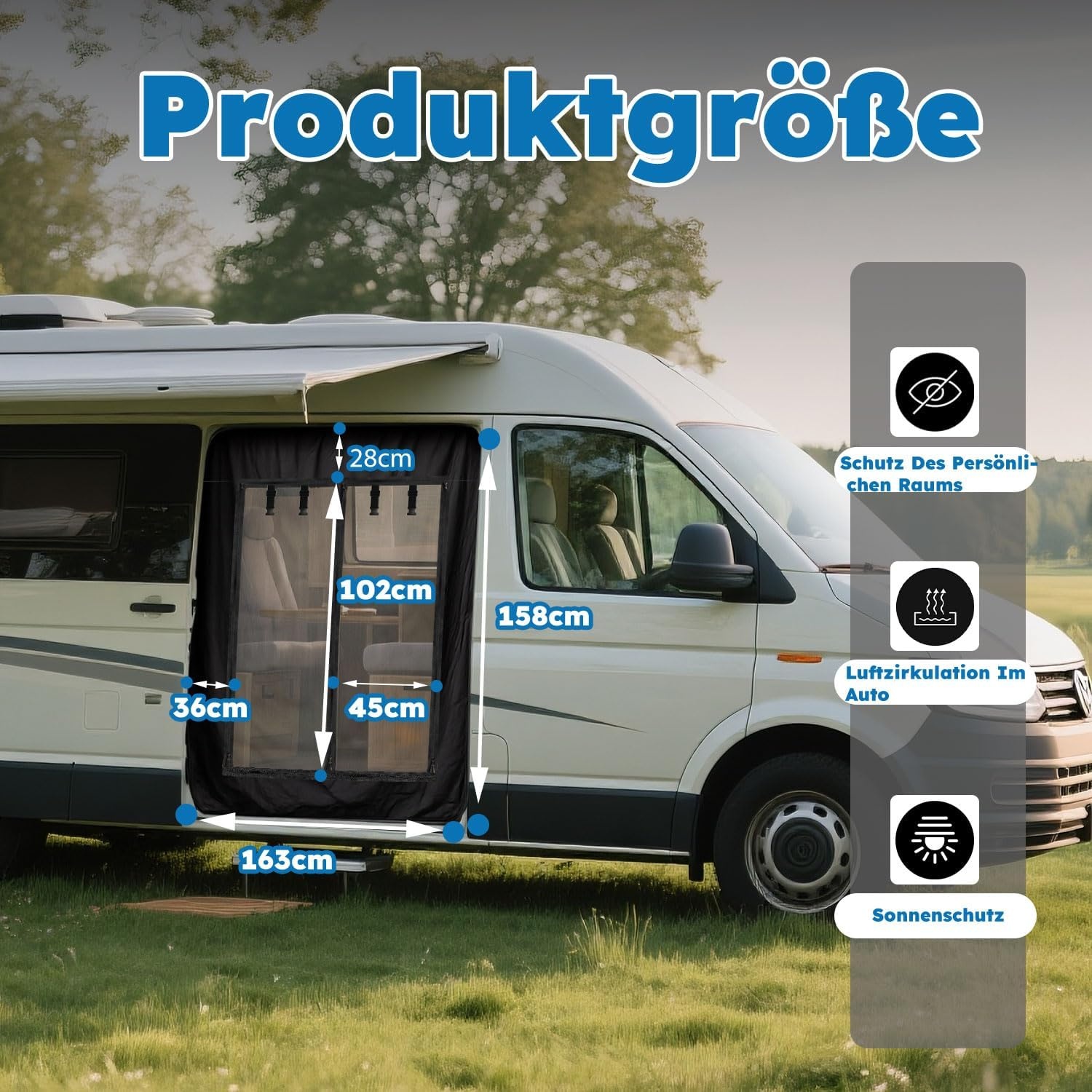 Vliegennet voor Camperbus Deuren - Zwart - VW T4/T5/T6 Insectenhor 163x158 cm