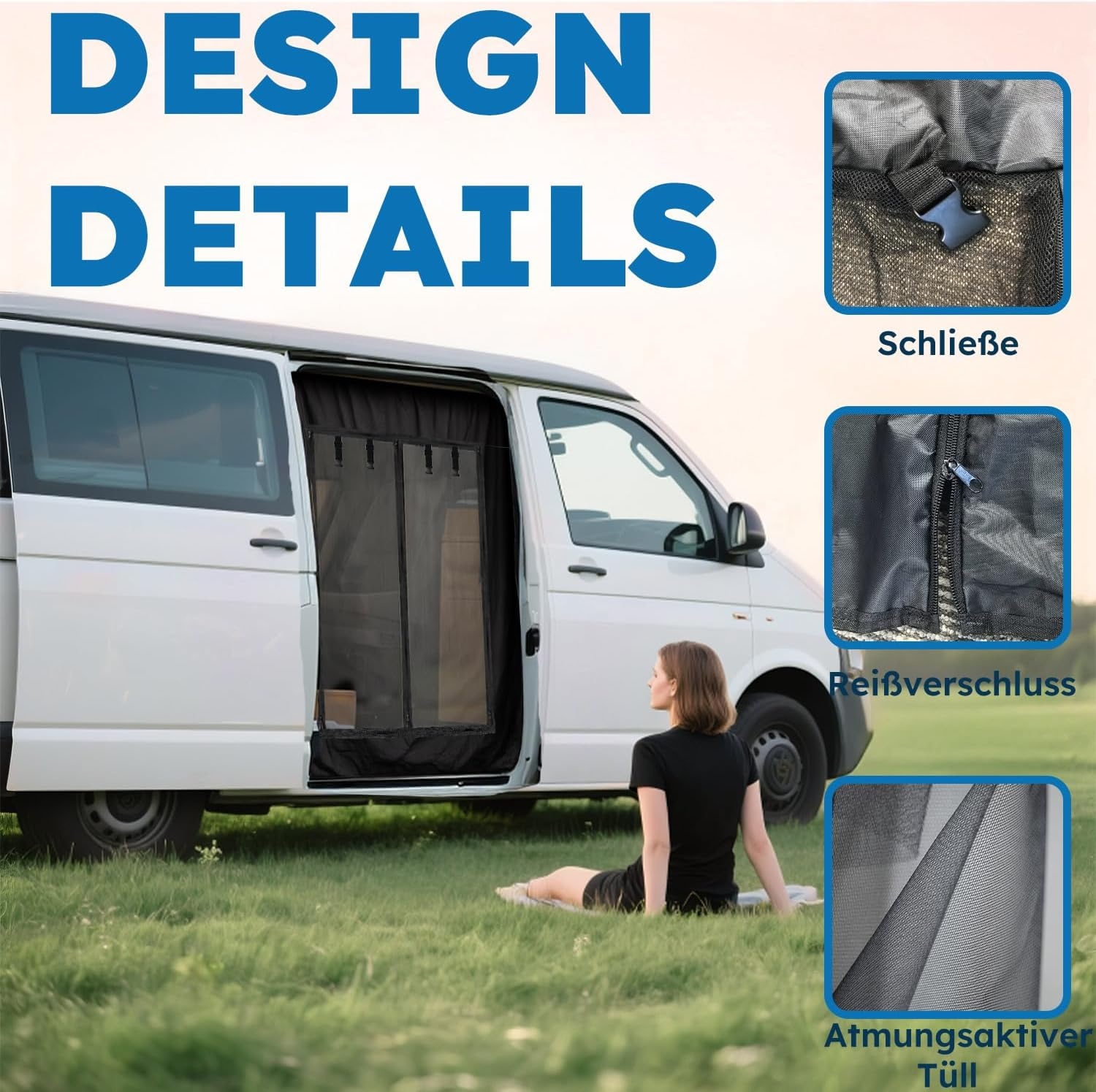 Vliegennet voor Camperbus Deuren - Zwart - VW T4/T5/T6 Insectenhor 163x158 cm