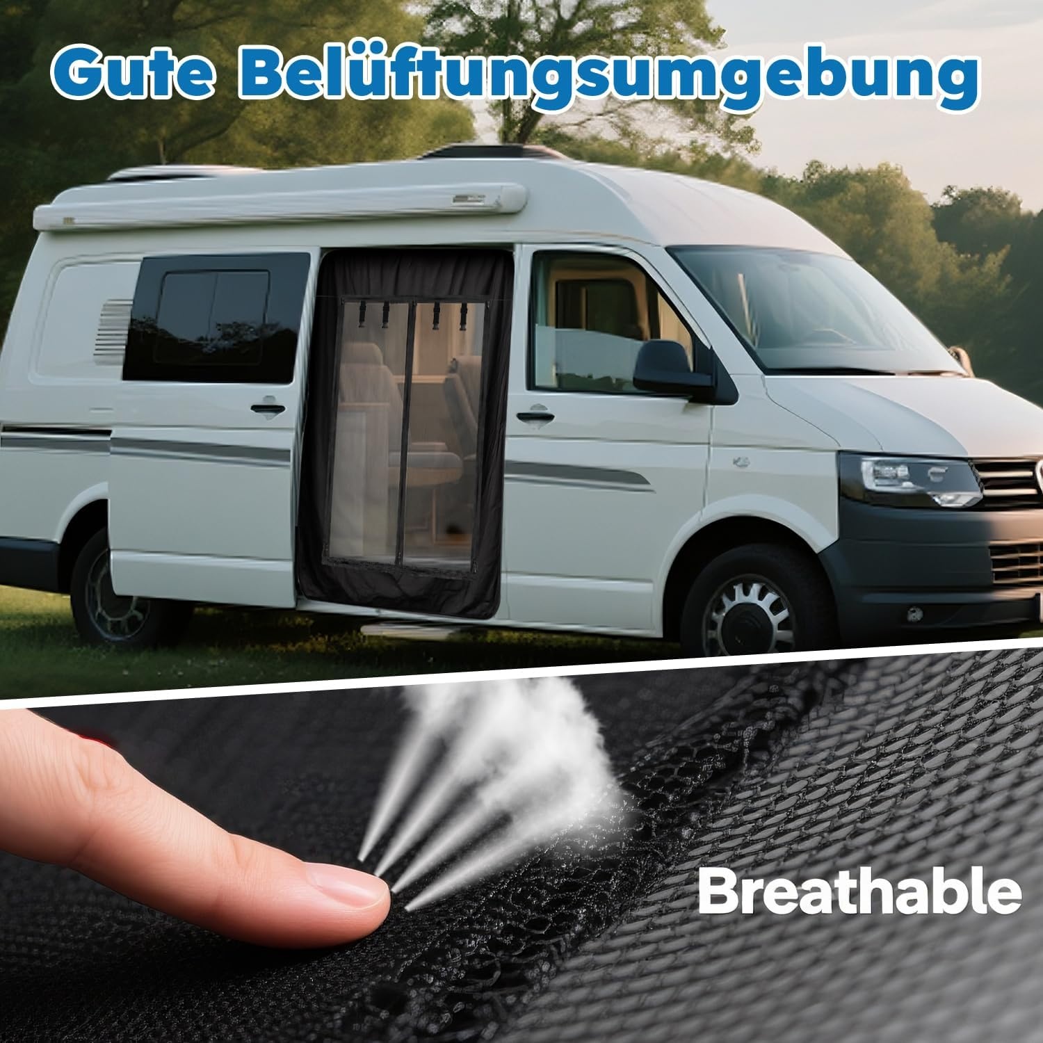 Vliegennet voor Camperbus Deuren - Zwart - VW T4/T5/T6 Insectenhor 163x158 cm