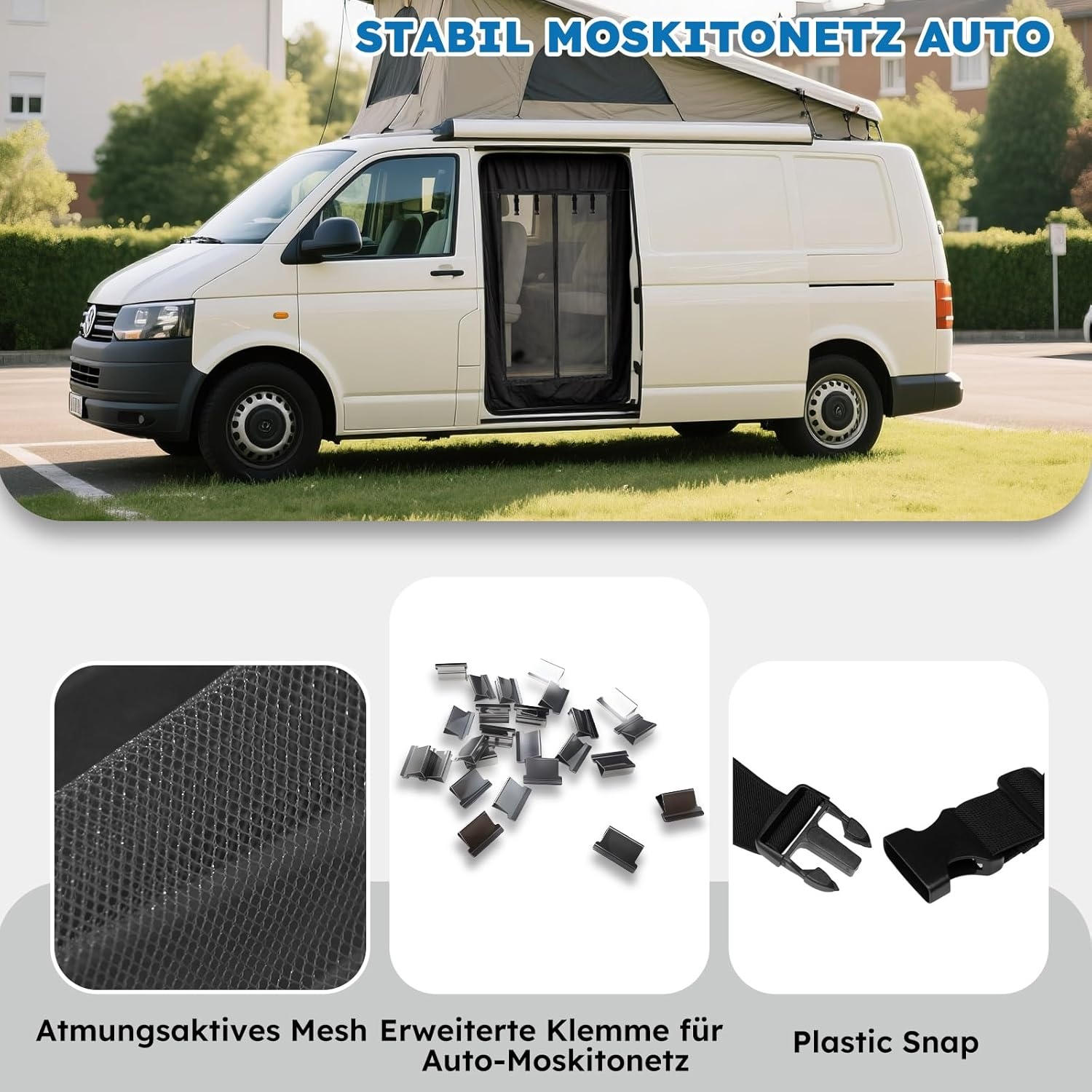 Vliegennet voor Camperbus Deuren - Zwart - VW T4/T5/T6 Insectenhor 163x158 cm