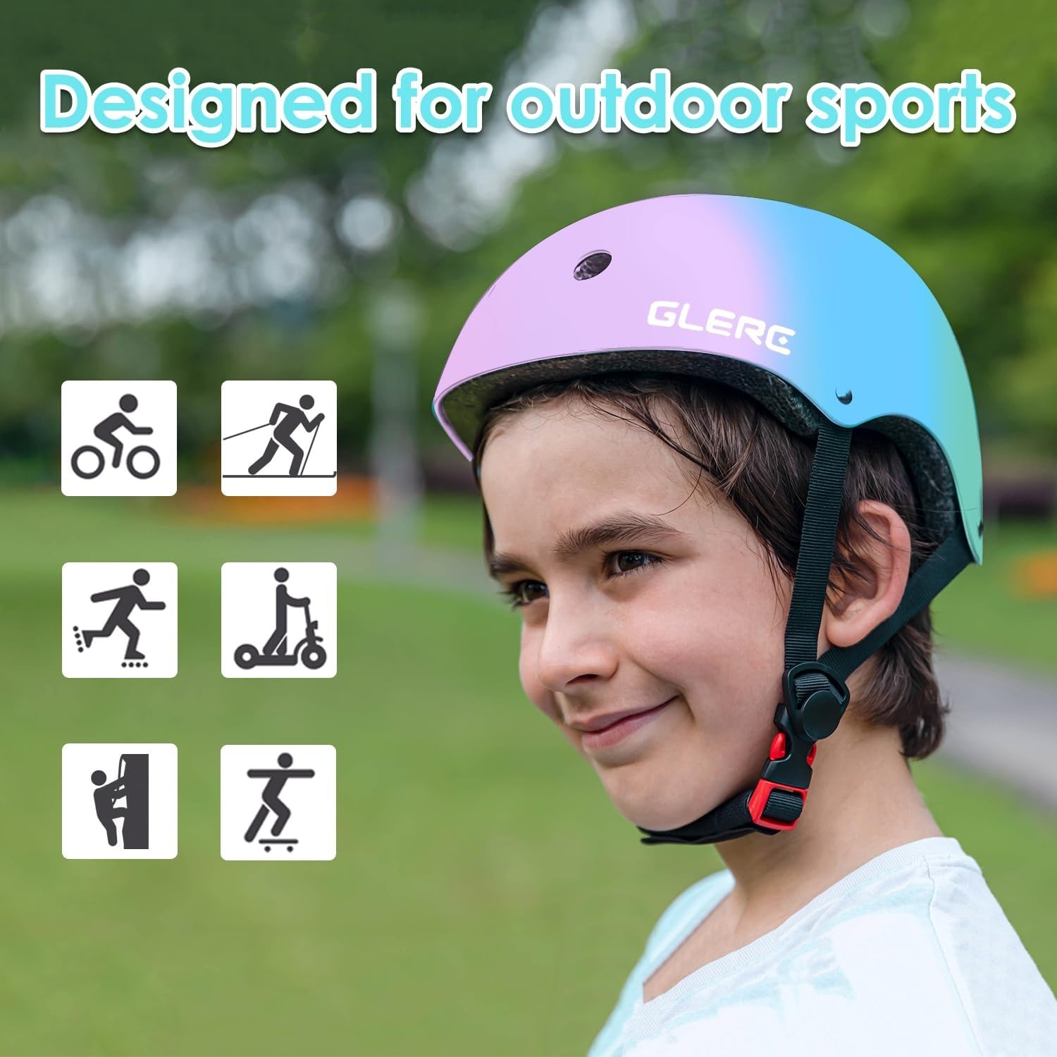 Glerc Kids Bike Helmet, Lightweight Adjustable Multi-Sport for Bicycle Skateboard Scooter, 2 Sizes Toddler Youth & Kids, Multiple Colors