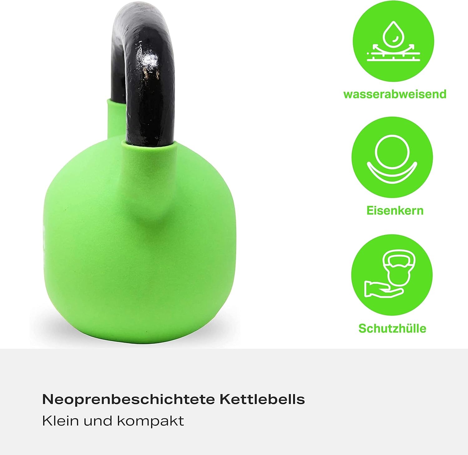 POWRX Kettlebell neopreen 2-26 kg incl. workout I kogelhalter in verschillende kleuren en gewichten I vloervriendelijke vlieghalter (12 kg (lichtgroen)