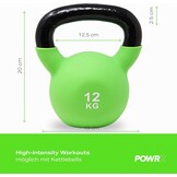 POWRX Kettlebell neopreen 2-26 kg incl. workout I kogelhalter in verschillende kleuren en gewichten I vloervriendelijke vlieghalter (12 kg (lichtgroen)