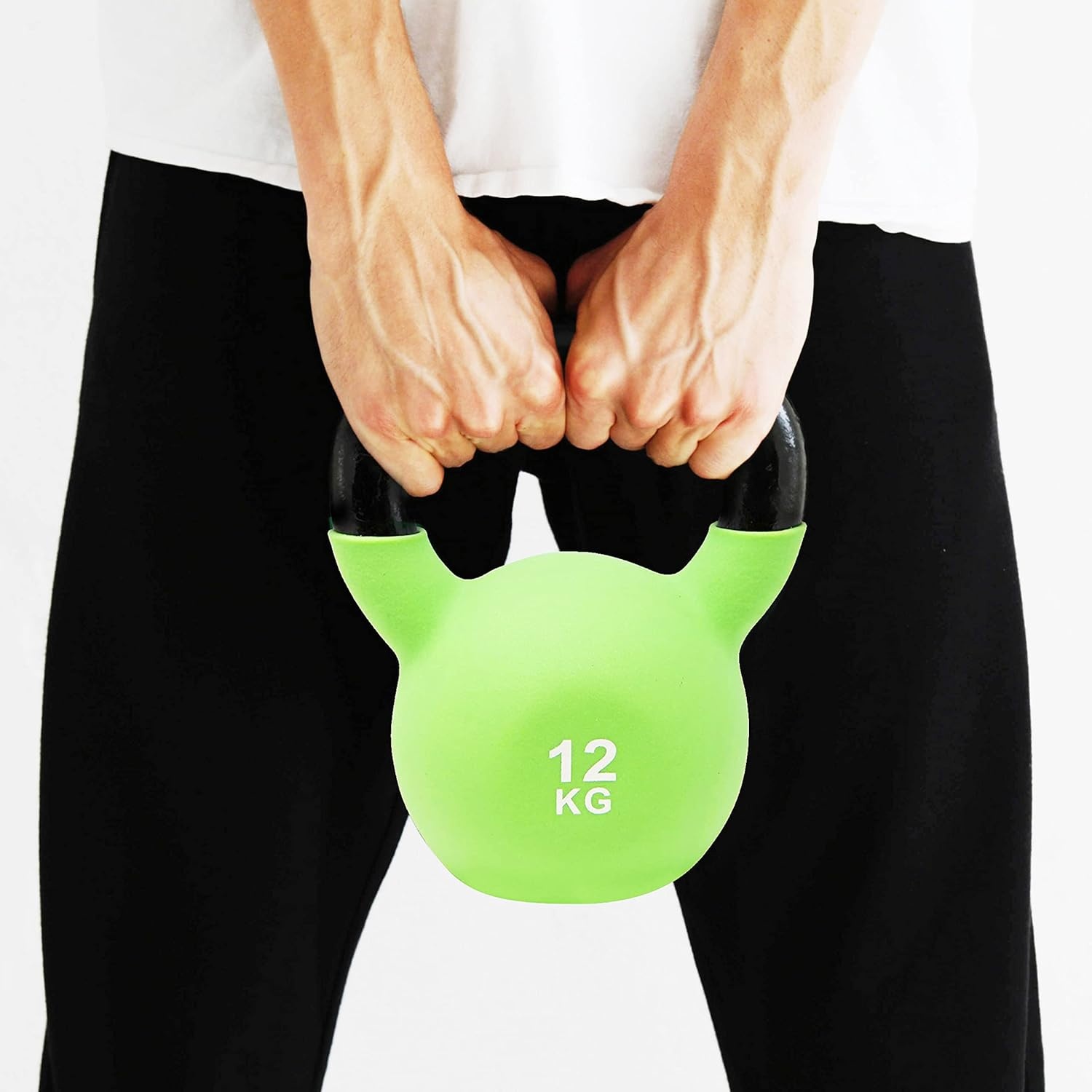 POWRX Kettlebell neopreen 2-26 kg incl. workout I kogelhalter in verschillende kleuren en gewichten I vloervriendelijke vlieghalter (12 kg (lichtgroen)