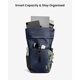 tomtoc Roll-Top laptop rugzak, lichtgewicht, waterbestendig reizen, woon-werkverkeer, informele dagrugzak voor 13-16 inch MacBook, universele 15,6 laptop, grote capaciteit verstelbaar 17-23 l,