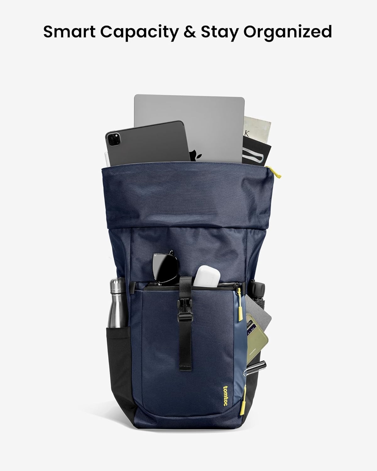 tomtoc Roll-Top laptop rugzak, lichtgewicht, waterbestendig reizen, woon-werkverkeer, informele dagrugzak voor 13-16 inch MacBook, universele 15,6 laptop, grote capaciteit verstelbaar 17-23 l,