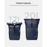 tomtoc Roll-Top laptop rugzak, lichtgewicht, waterbestendig reizen, woon-werkverkeer, informele dagrugzak voor 13-16 inch MacBook, universele 15,6 laptop, grote capaciteit verstelbaar 17-23 l,