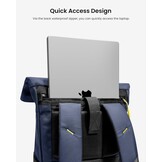 tomtoc Roll-Top laptop rugzak, lichtgewicht, waterbestendig reizen, woon-werkverkeer, informele dagrugzak voor 13-16 inch MacBook, universele 15,6 laptop, grote capaciteit verstelbaar 17-23 l,