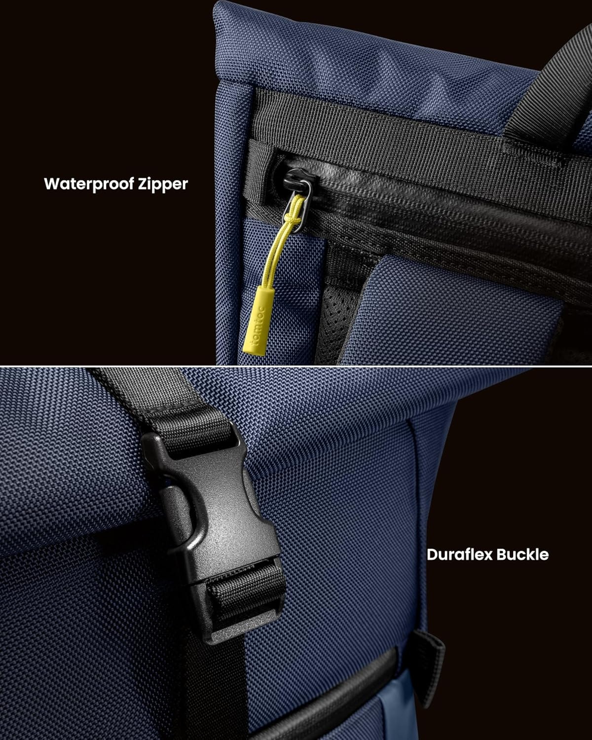 tomtoc Roll-Top laptop rugzak, lichtgewicht, waterbestendig reizen, woon-werkverkeer, informele dagrugzak voor 13-16 inch MacBook, universele 15,6 laptop, grote capaciteit verstelbaar 17-23 l,