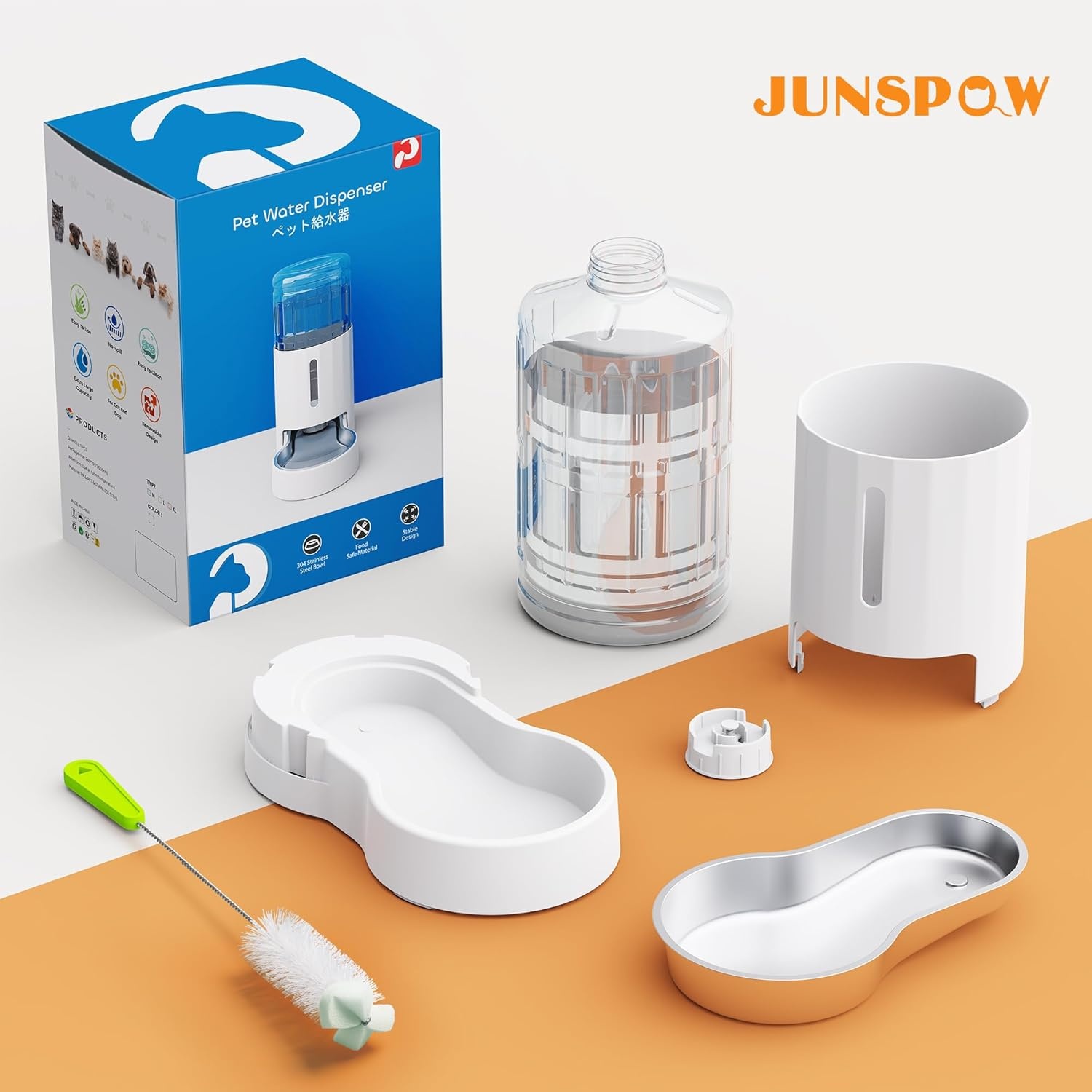 JUNSPOW 4L Kattenwaterdispenser met RVS Kom - Wit
