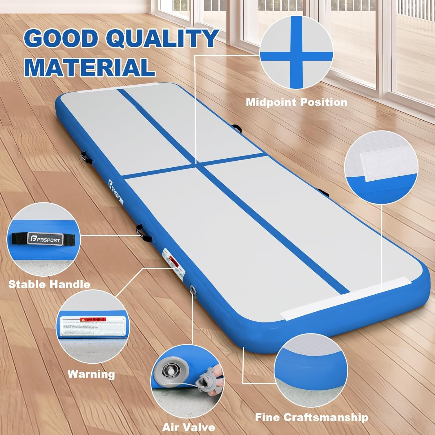 FBSPORT AirTrack-mat, gymnastiekmat met luchtpomp, trainingsmat met draagtas, turnmat voor thuis, outdoor, yoga, oefengymnastiek en nog veel meer, dikte 10 cm, lengte 4 m