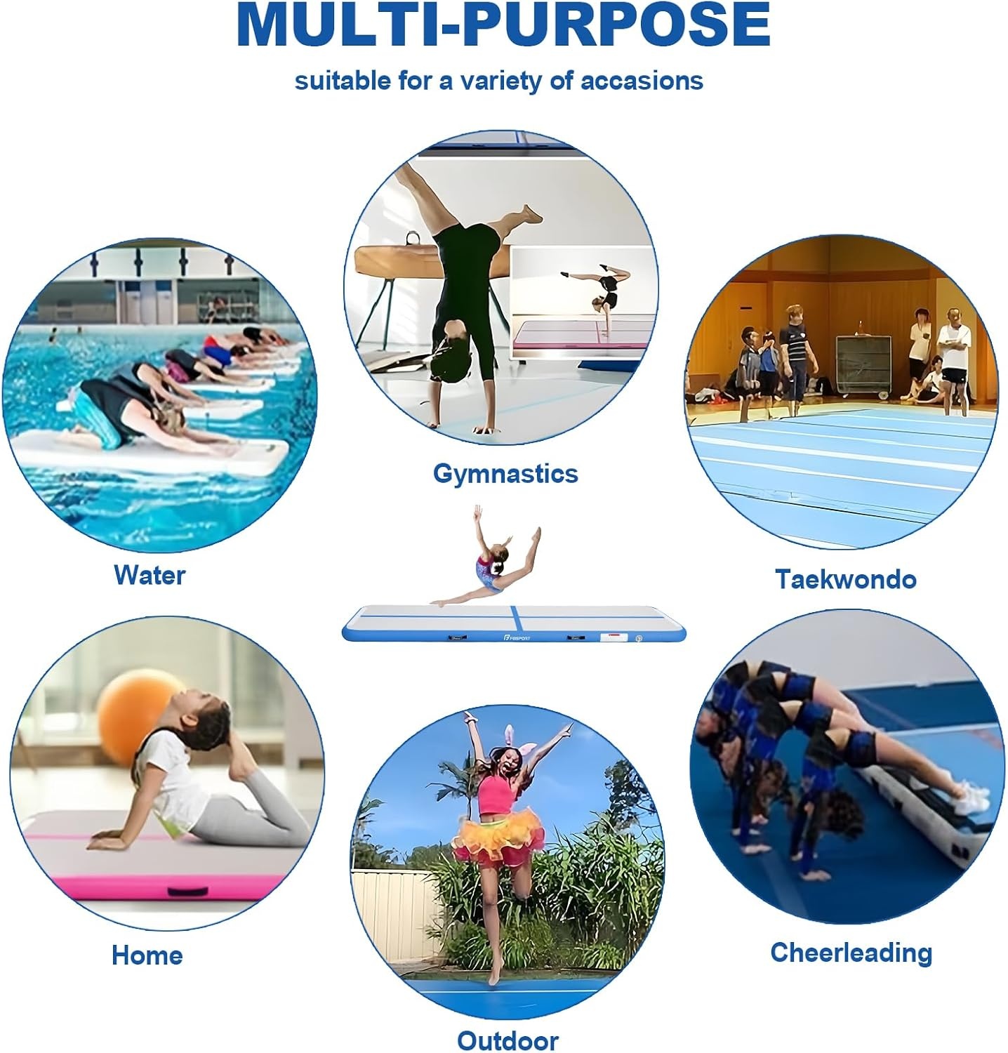 FBSPORT AirTrack-mat, gymnastiekmat met luchtpomp, trainingsmat met draagtas, turnmat voor thuis, outdoor, yoga, oefengymnastiek en nog veel meer, dikte 10 cm, lengte 4 m