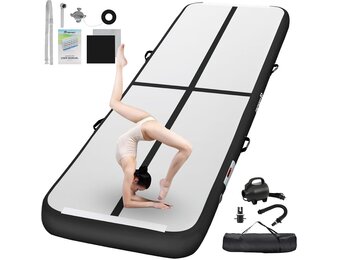 FBSPORT Airtrack tumbling mat 10/20 cm dik, met luchtpomp en draagtas - Zwart