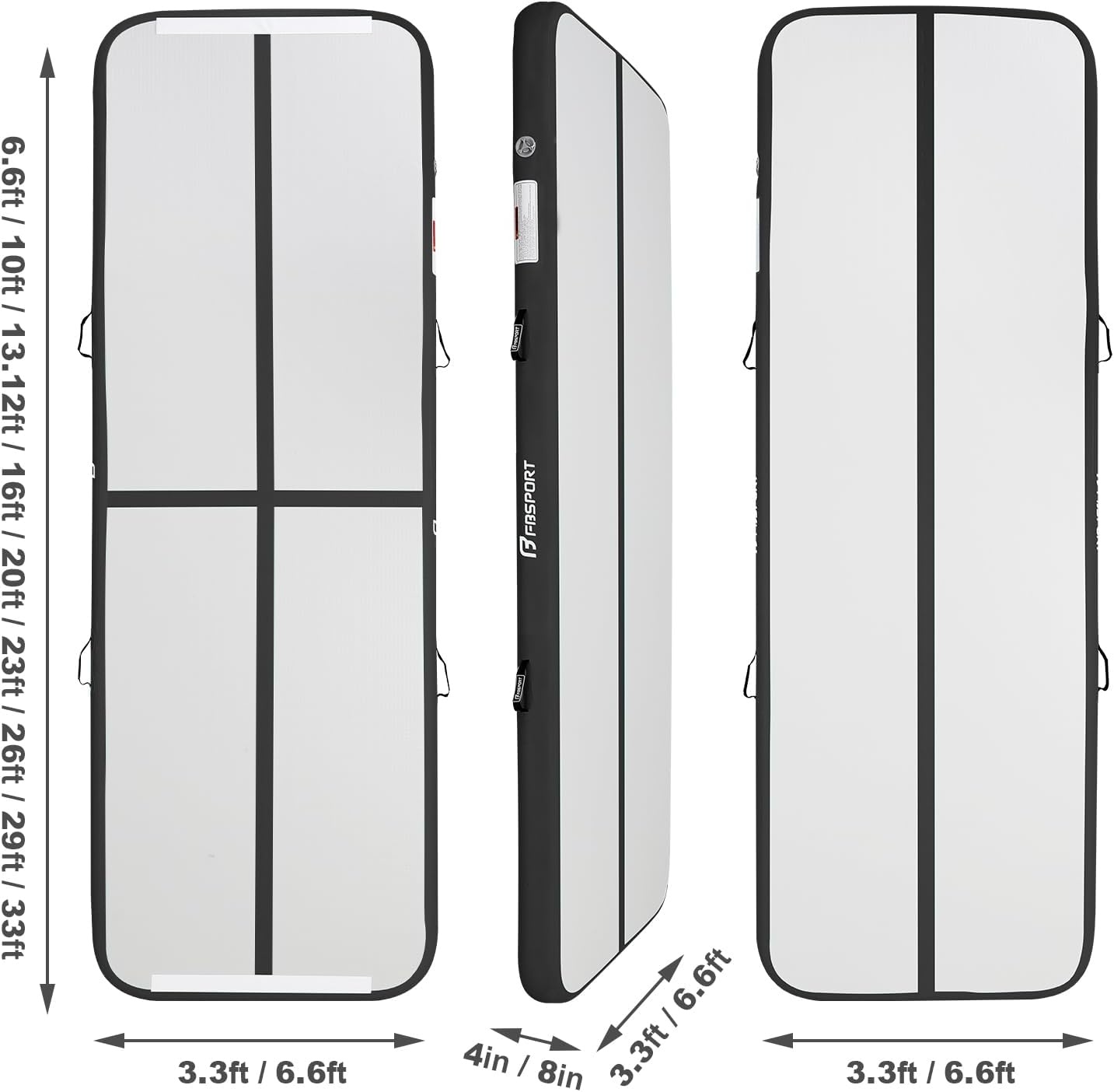 FBSPORT Airtrack tumbling mat 10/20 cm dik, met luchtpomp en draagtas - Zwart