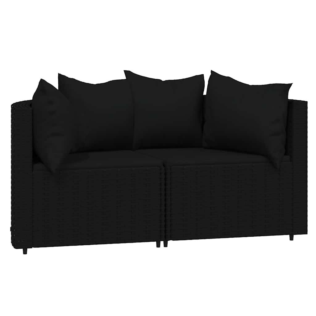 vidaXL 3-delige Loungeset met kussens poly rattan zwart