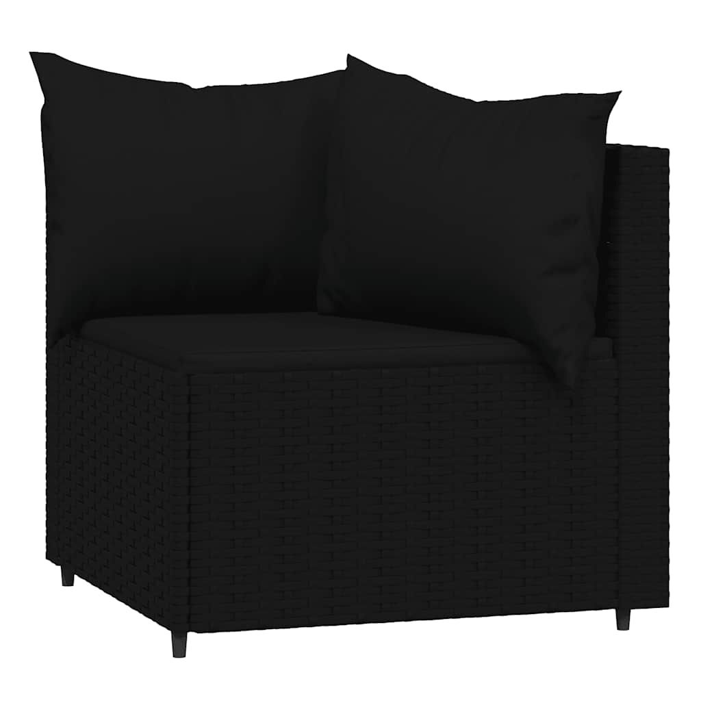 vidaXL 3-delige Loungeset met kussens poly rattan zwart