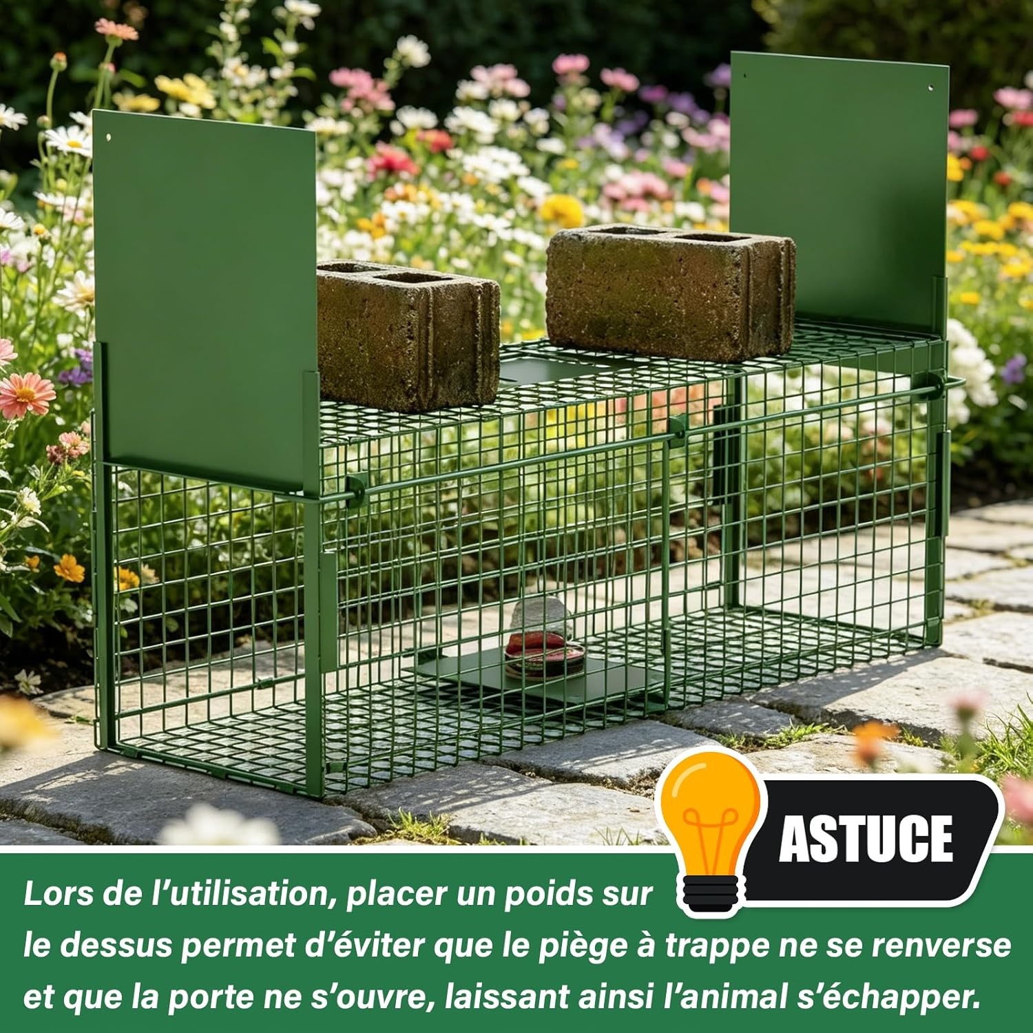 Dierenval, Foldable herbruikbare animal trap, Muizenval, voor muis, knaagdieren, katten, vossen, wasbeer, weasel vangst,vangkooi, dierenvanger vanger-Dubbele deur-80 x 26 x 26 CM