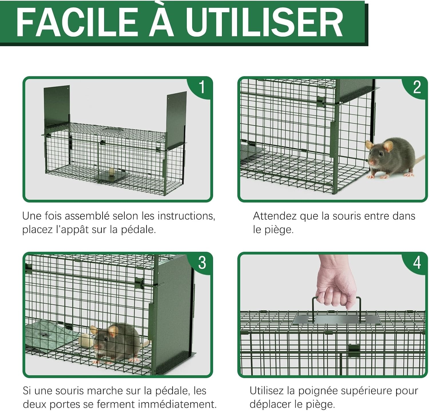 Dierenval, Foldable herbruikbare animal trap, Muizenval, voor muis, knaagdieren, katten, vossen, wasbeer, weasel vangst,vangkooi, dierenvanger vanger-Dubbele deur-80 x 26 x 26 CM