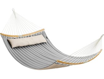 SONGMICS Hangmat voor 2 personen, gewatteerd, met deelbare gebogen spreidstangen van bamboe, met kussen, Oxford-weefsel, 200 x 140 cm, tot 225 kg belastbaar, bruin-grijs GDC34CG
