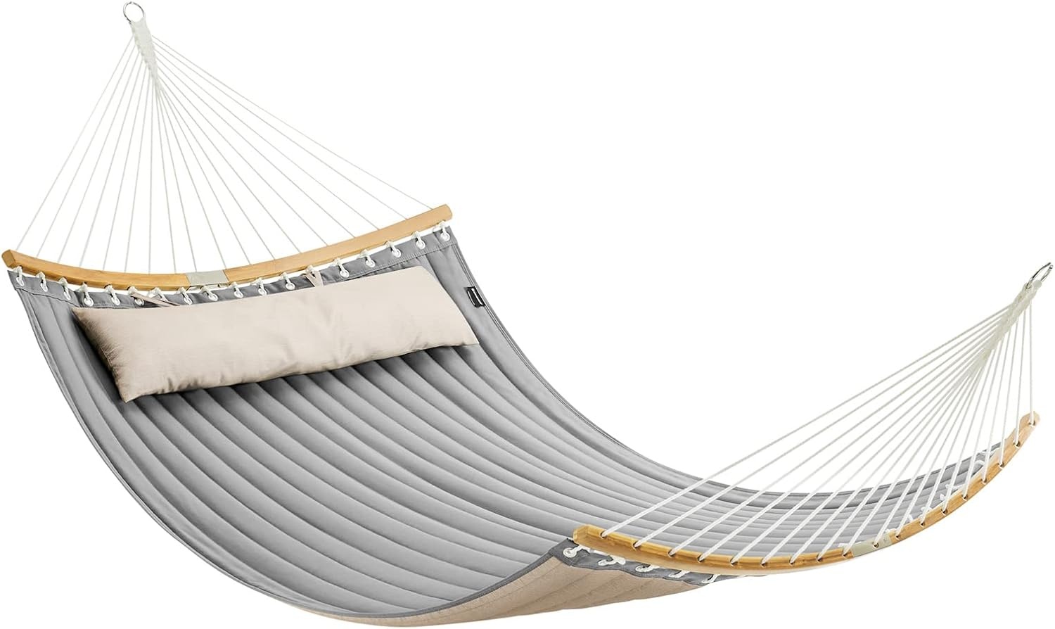 SONGMICS Hangmat voor 2 personen, gewatteerd, met deelbare gebogen spreidstangen van bamboe, met kussen, Oxford-weefsel, 200 x 140 cm, tot 225 kg belastbaar, bruin-grijs GDC34CG