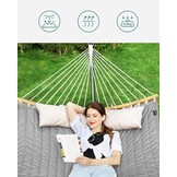 SONGMICS Hangmat voor 2 personen, gewatteerd, met deelbare gebogen spreidstangen van bamboe, met kussen, Oxford-weefsel, 200 x 140 cm, tot 225 kg belastbaar, bruin-grijs GDC34CG