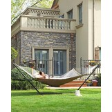SONGMICS Hangmat voor 2 personen, gewatteerd, met deelbare gebogen spreidstangen van bamboe, met kussen, Oxford-weefsel, 200 x 140 cm, tot 225 kg belastbaar, bruin-grijs GDC34CG