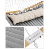 SONGMICS Hangmat voor 2 personen, gewatteerd, met deelbare gebogen spreidstangen van bamboe, met kussen, Oxford-weefsel, 200 x 140 cm, tot 225 kg belastbaar, bruin-grijs GDC34CG