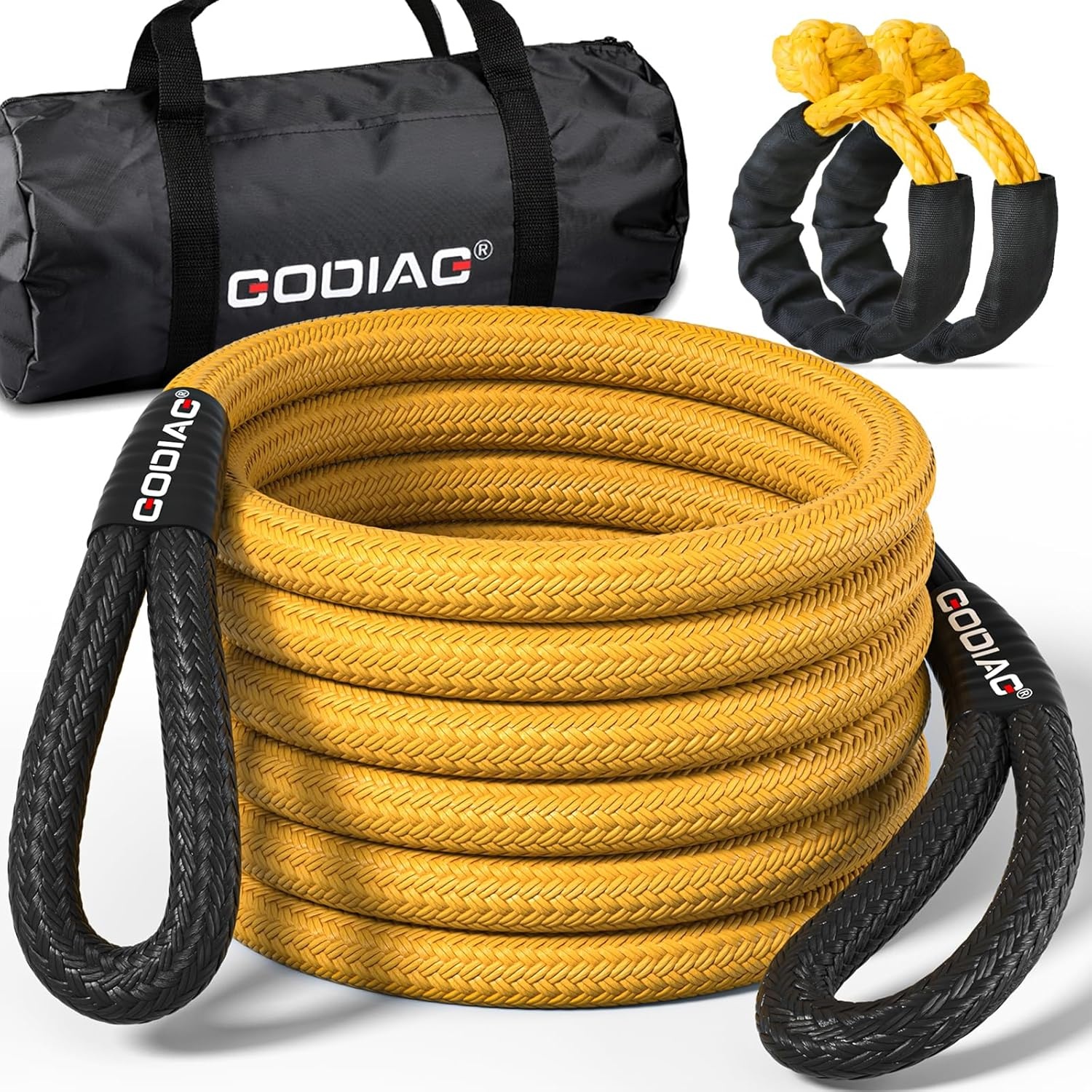 GODIAG 1 "× 20ft kinetisch hersteltouw (33000 lbs) Heavy Duty Energie Sleepkabel met 2 Zachte Sluitingen, Offroad Power Stretch Snatch Touw voor Truck Jeep Auto ATV UTV Tractor