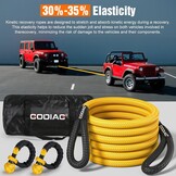 GODIAG 1 "× 20ft kinetisch hersteltouw (33000 lbs) Heavy Duty Energie Sleepkabel met 2 Zachte Sluitingen, Offroad Power Stretch Snatch Touw voor Truck Jeep Auto ATV UTV Tractor