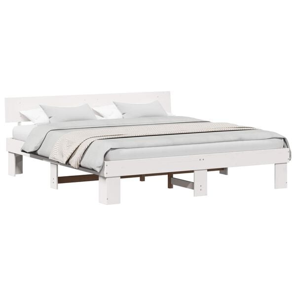 vidaXL Bedframe met hoofdeinde Wit 180 x 200 cm Massief grenenhout
