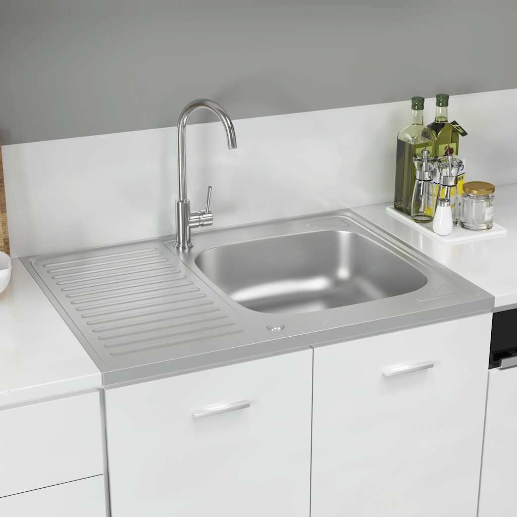 vidaXL Gootsteen met afvoerset 800x600x155 mm roestvrij staal zilver