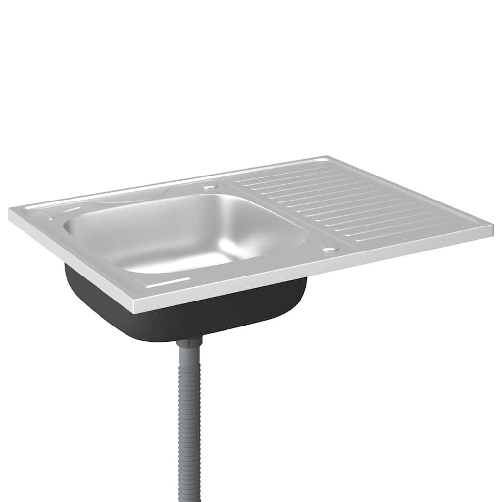 vidaXL Gootsteen met afvoerset 800x600x155 mm roestvrij staal zilver